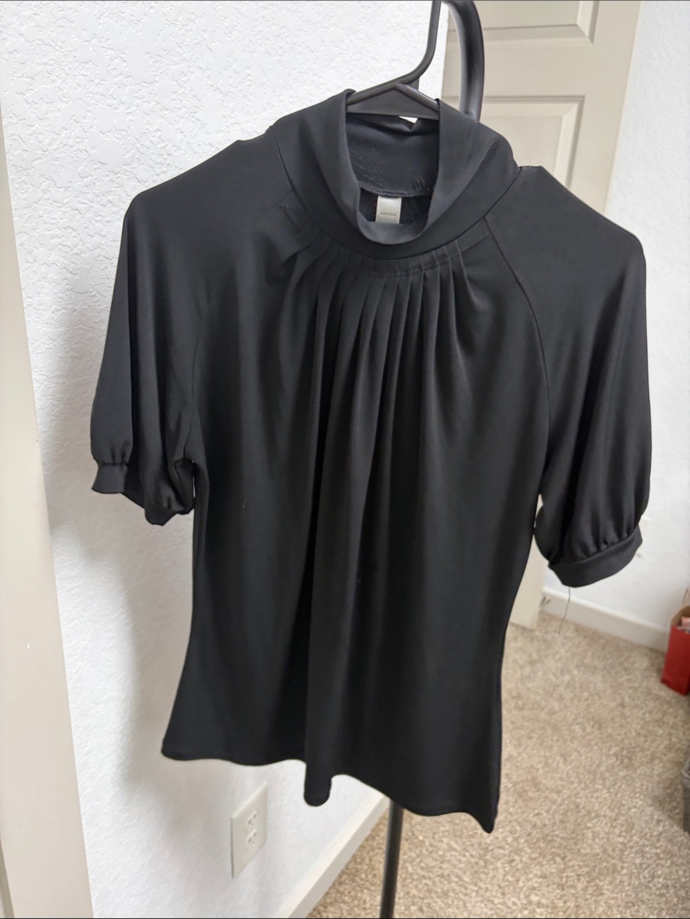 Merona Black Pleated Mock Neck Top